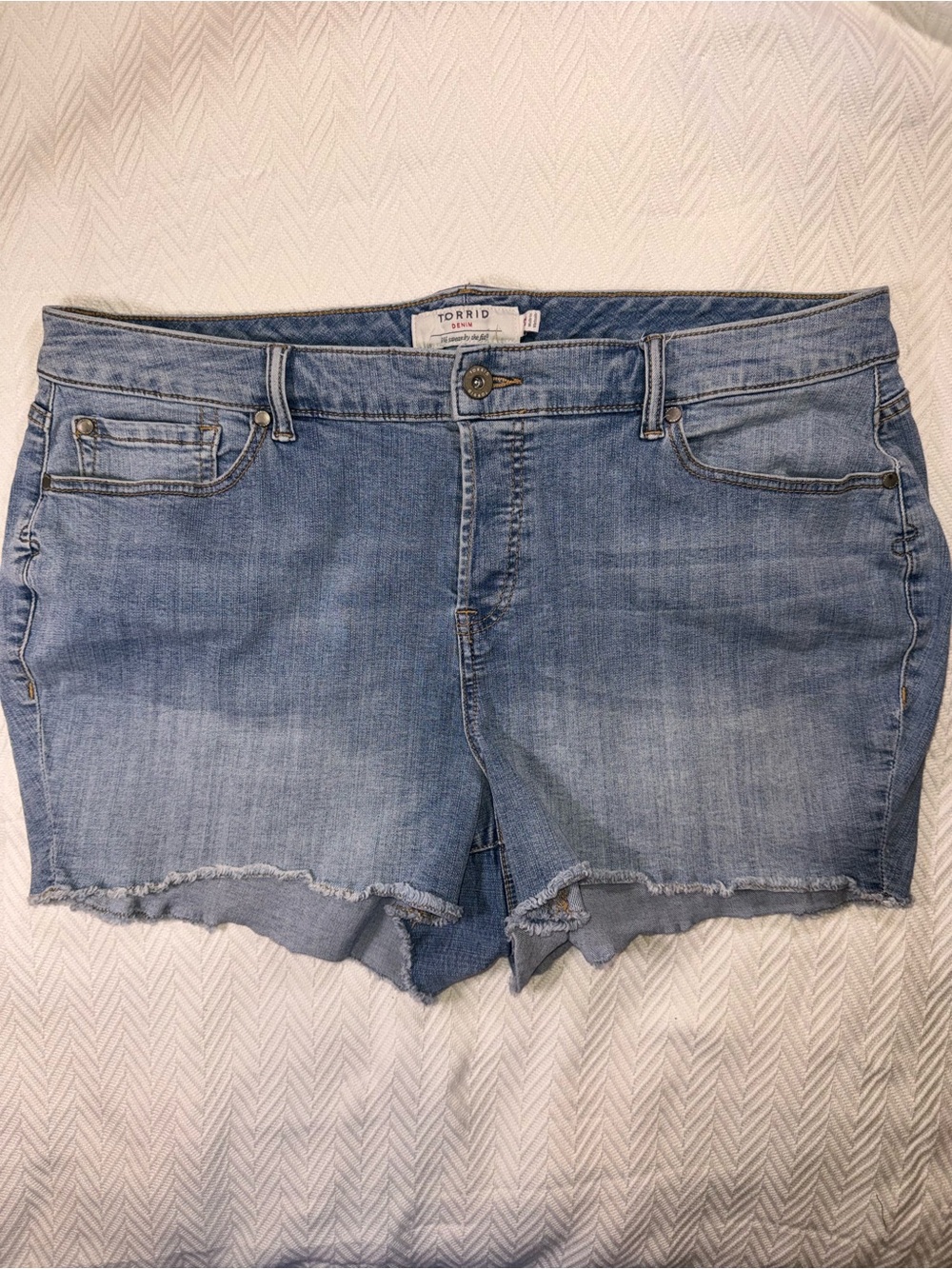 torrid Light Blue Distressed Denim Cutoff Shorts